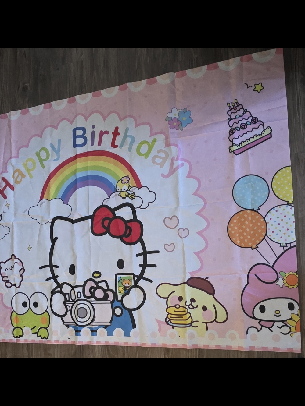 Hello Kitty Pink Rainbow Birthday Party Backdrop